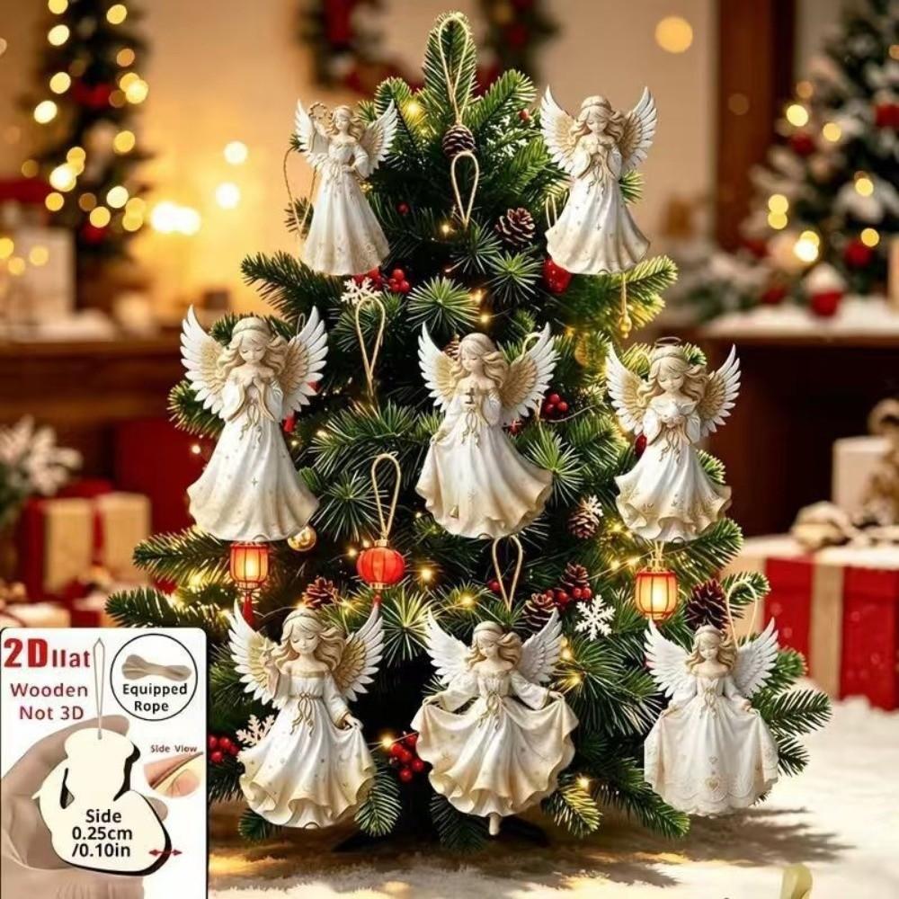 8 pcs Colorful Design Christmas Tree Ornaments Wooden Xmas Decoration Holiday Party
