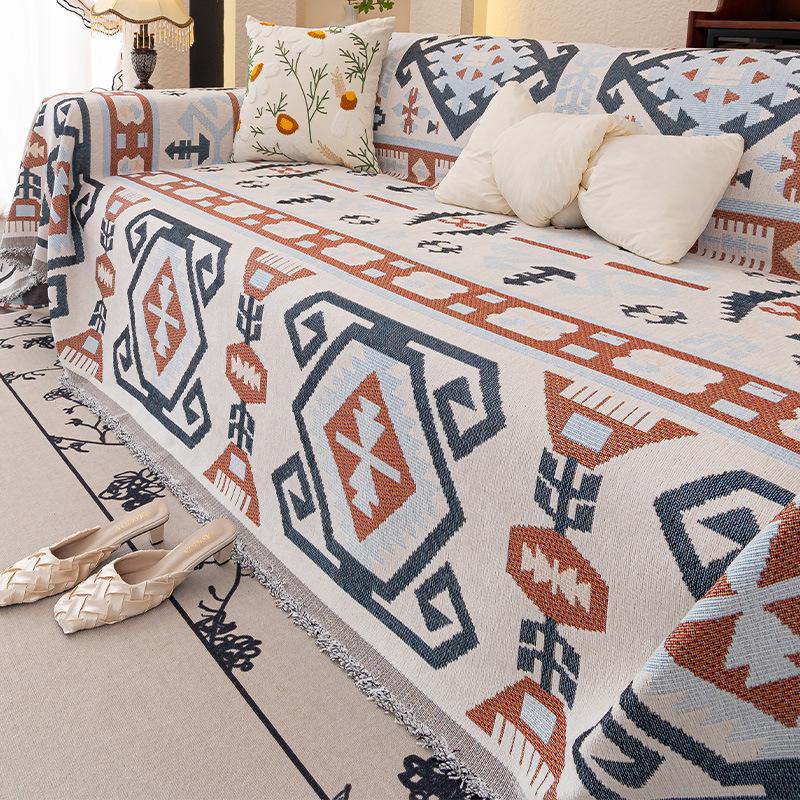 Chenille Printed Sofa Cover Full Coverage With Tassel Furniture Slipcover All-Season Anti-Scratch Sofa Blanket Seat Dust Covers