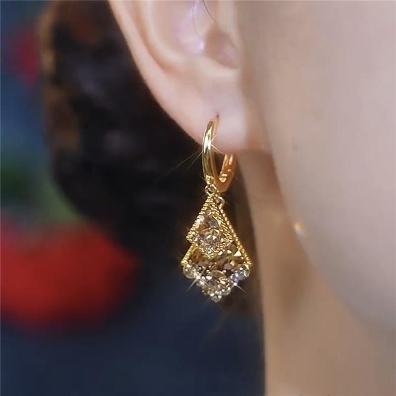 Retro-Flash Sparkle Kaffee Farbe Zirkon Geometrie Doppel Diamant Ohrringe Frauen Schmuck Mädchen Geschenk