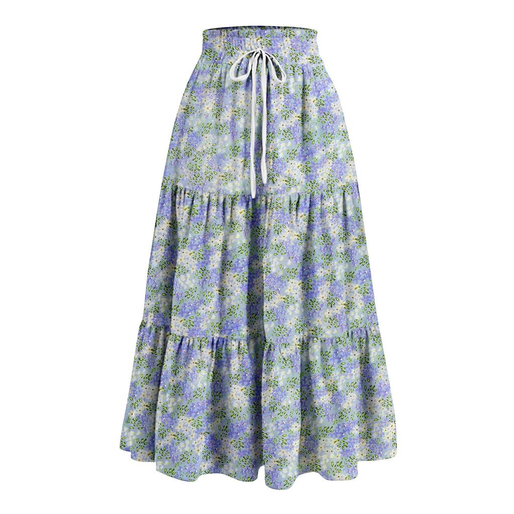 Kvinners Ruffled Spring Uformelt langt skjørt Ensfarget skjørt Retro plissert skjørt