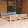 VidaXL Garden Lounge Set 9 Pcs with Grey Cushions Solid Pine Wood 3096141
