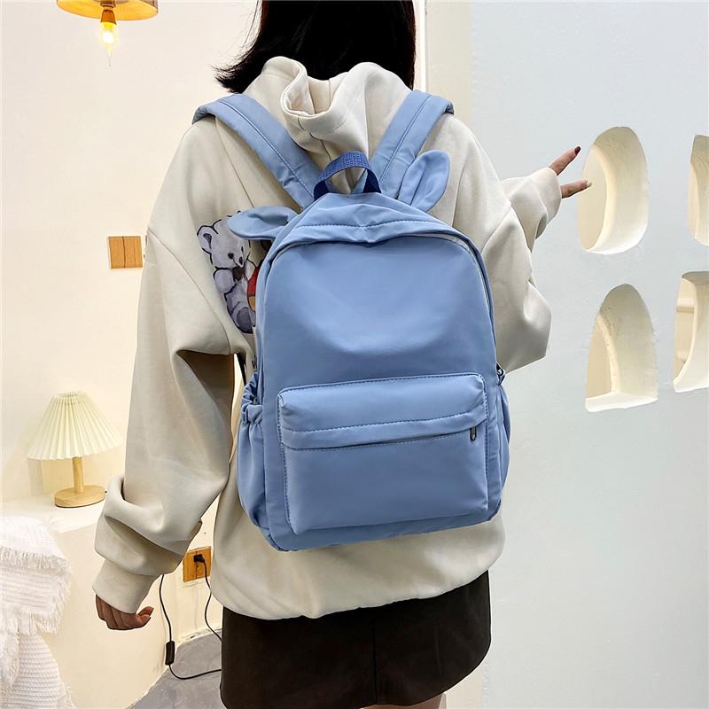 Cute 3D Bunny Ears Backpack Teen Girls Soft Nylon Lightweight School Rucksack Large Capacity Casual Daily Travel Student Bookbag