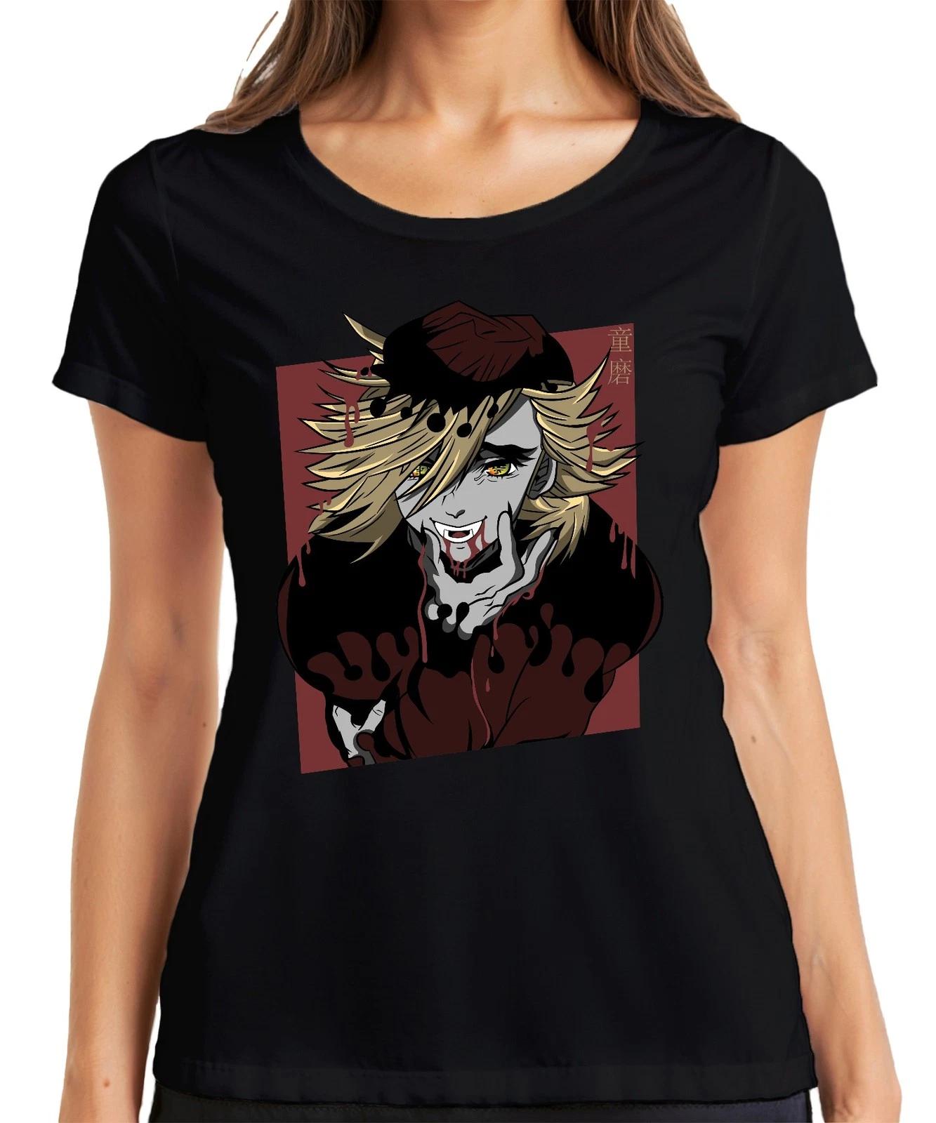 Vampir Anime Blond blut tropfend Fänge gelbe Augen Halloween Damen T-Shirt S