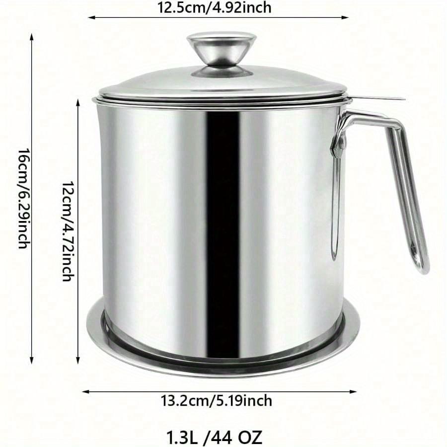 Bacon Grease Container With Strainer, 1.3L And 1.7L And 2.1L Grease Strainer And Container With Dust-Proof Lid, 304 Stainless Steel Oil Filter Storage