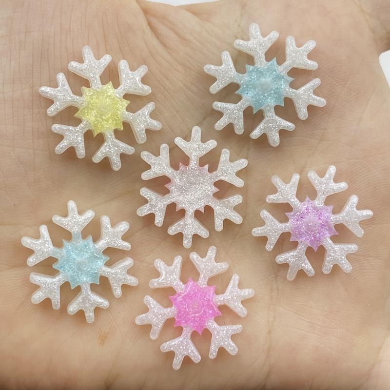 10PCS Merry Christmas Resin Shiny Snowflakes Flat Backs Craft Mini Xmas Decoration Supplies New Year Navidad