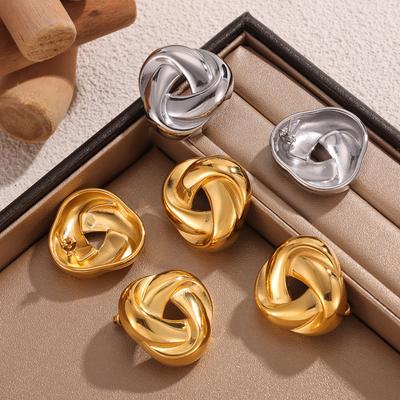 Stile Moda Esagerato Creativo Versatile Triangolo Contorto Titanio Acciaio Placcato Oro 18K Orecchini a Bottone Orecchini Geometrici Orecchini