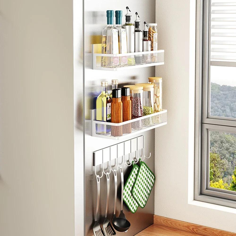 Shelf Spice Rack Magnetic Kitchen Organizer Removable Powerful Magnetic Shelf No Drilling Needed for Holding Jars Refrigerator