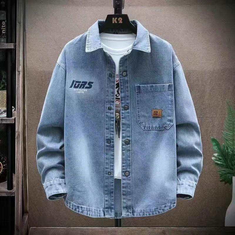 Spring Men Solid Lapel Denim Jackets Fashion Jeans Jackets Loose Fit Casual Black Blue Coats