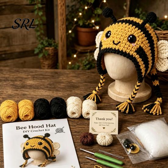 Handmade Yarn Crafts Animal Hood Hat Crochet Kit, DIY Earflap Craft Kits for Teens Cute Crafting Project Adults Teens, Gift Making Kit
