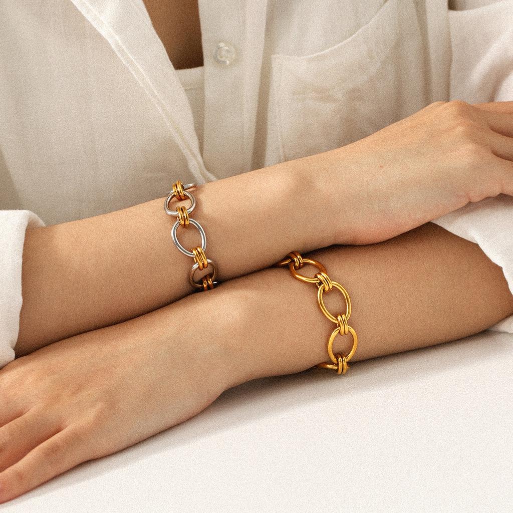 Gold and silver color-block bracelet, light luxury minimalist hand jewelry, premium titanium steel bracelet accessory