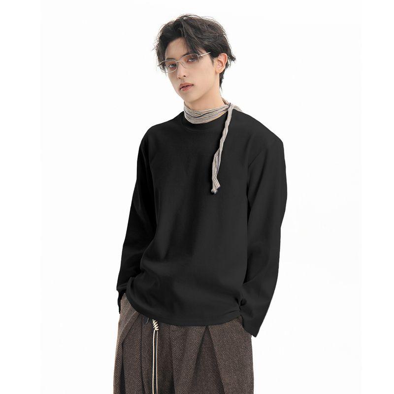 Acrardic 320g Heavyweight Long-Sleeved T-Shirt for Men, Cleanfit Texture, Casual Loose Round Neck Base Shirt Top