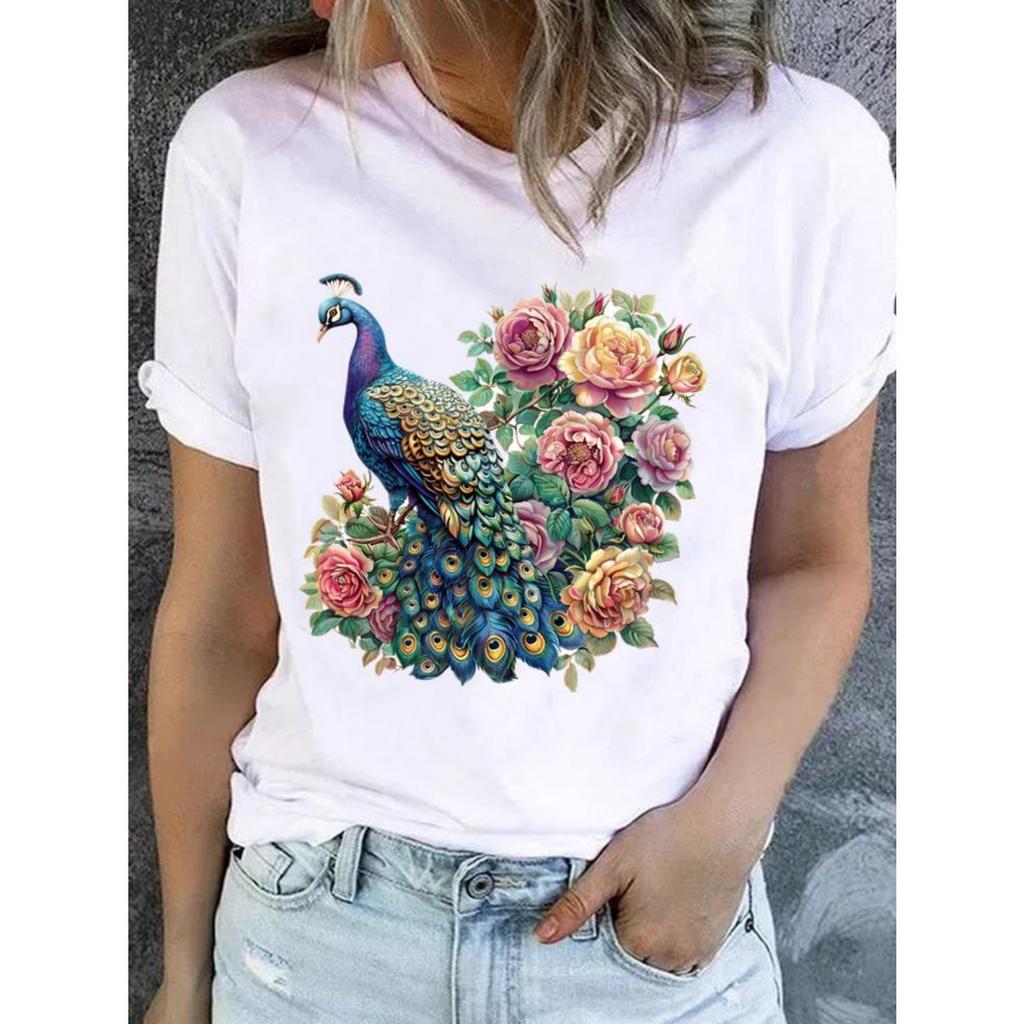 Liebliches Trend-Style-Tee für Damen Mode-Top Basic Kurzarm Print T-Shirt Kleidung Kleidung O-Ausschnitt Grafik-T-Shirts