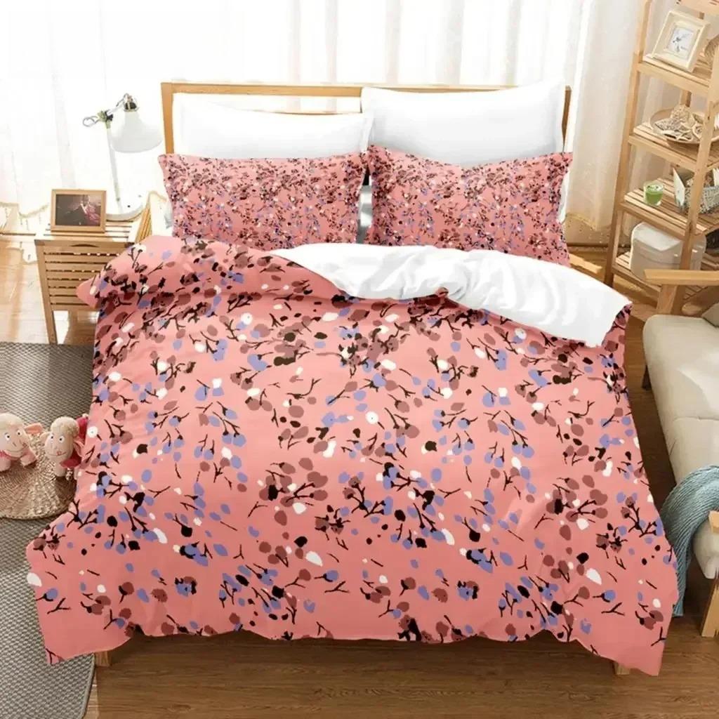 Blumen Bettbezug-Sets Doppelbett Landschaftlicher Bettbezug Einzelbett Queen Bettwäsche-Set mit Kissenbezug Polyester