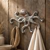 Cast Metal Sea Creature Hook Rustic Finish Wall Multiple Hooks White Brown