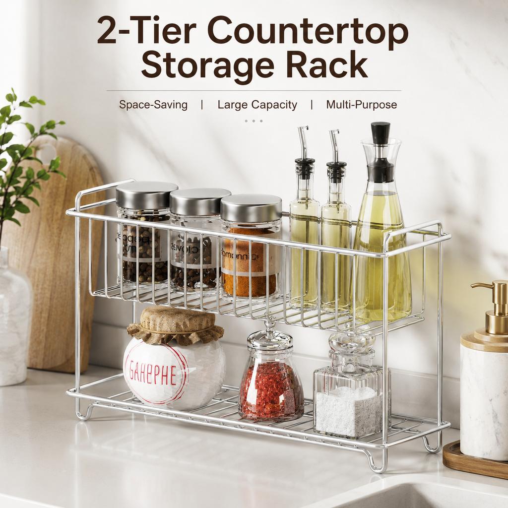 Double Layer Stainless Steel Kitchen Dish Drying Rack Countertop Storage Basket Bathroom Cosmetic Organizer