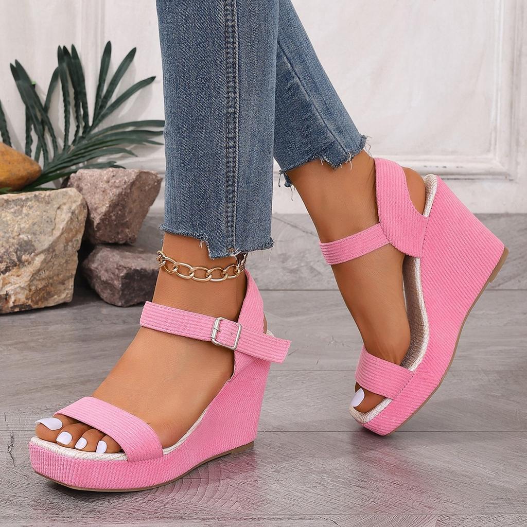 Large Size Sandals Women's New Fish Mouth Wedge Sandals with Buckle