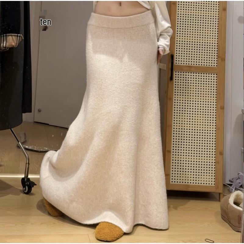 Elegant Thick Knit A-Line Fishtail Midi Skirt for Women - Autumn/Winter Trend