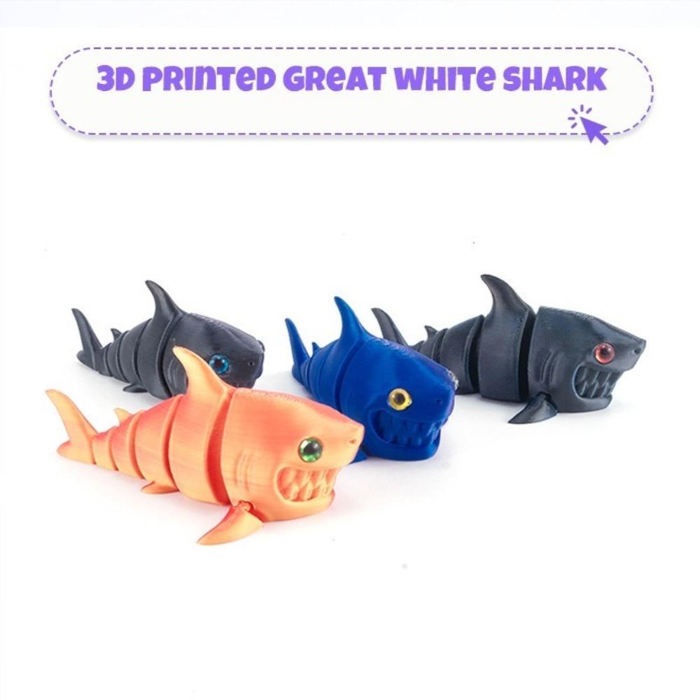 3D Printed Great White Sharks Animal Toys Multi-joint Movable Action Figures Fidget Toys Kids Gifts Living Room Decoration
