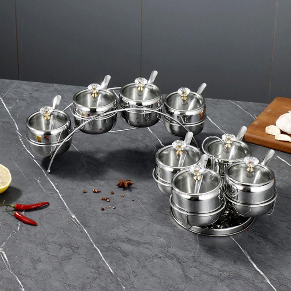 Stainless Steel Condiment Jar Set Light Luxury Spice Organizer  Countertop