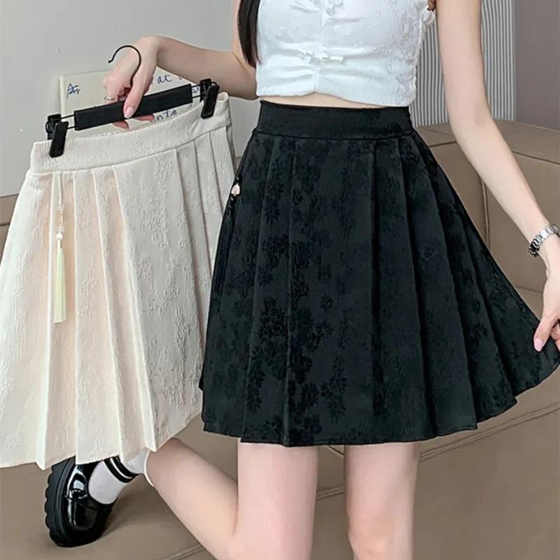 Spring And Summer National Wind New Plus Size Skirt Chinese Pleated Skirt With Elastic Waist High Waist Jacquard Fashion Slim Skirt