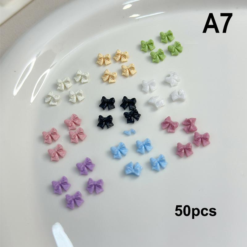 50Pcs For A Chic And Trendy Manicure Look Ribbon Bowtie Nail Charms Light Luxury Ins-Style Nail Art With 3D Resin Decor
