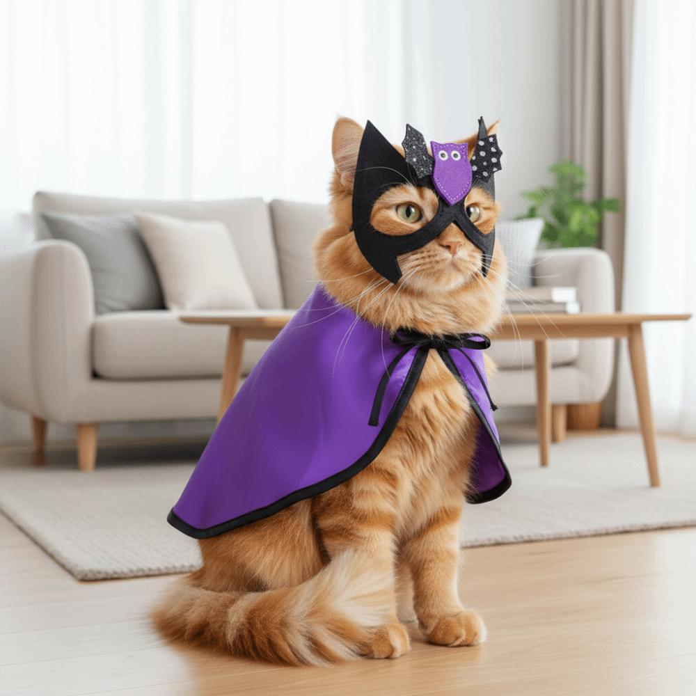 Adjustable Dog Halloween Costume Decorative Bat Dog Wizard Cape with Face Mask Cartoon Pet Wizard Cloak Halloween Party