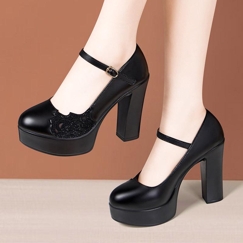 

12см Маленький Большой Размер 33-43 Мелкие Элегантные Туфли из Сетки и Кожи со Стразами Платформа Туфли-Лодочки 2025 Весна Блочный Высокий Каблук Обувь Модель 43