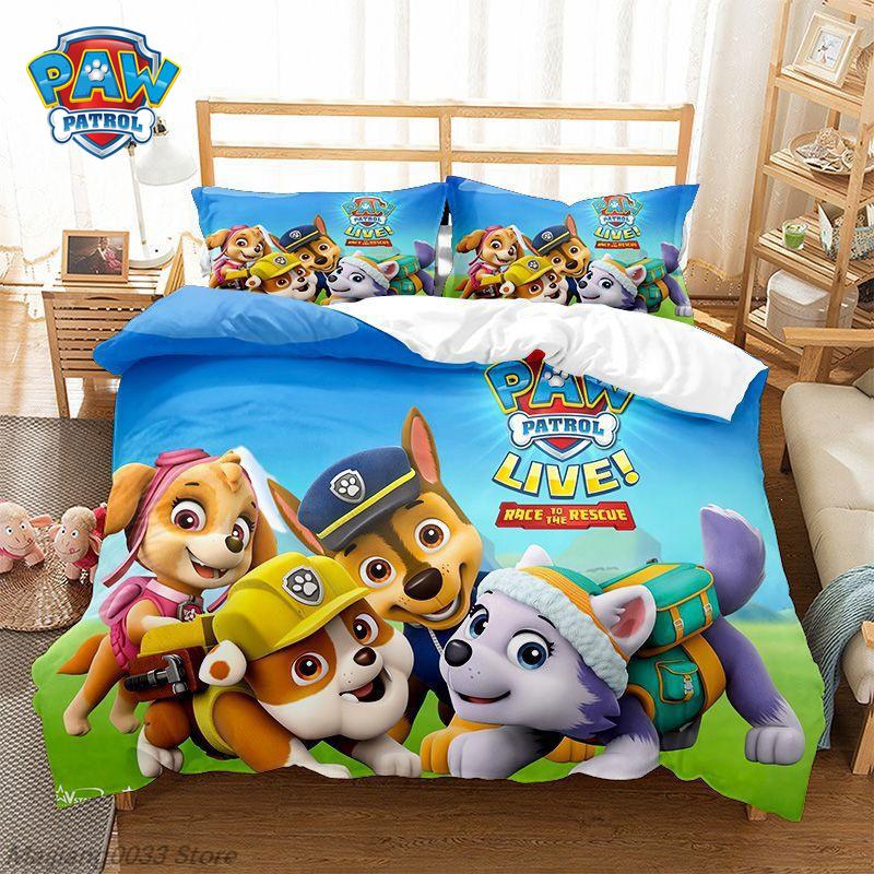 Paw Patrol Cute Puppy Duvet Cover Set, Cartoon Anime Quilt Cover with Pillowcase, Soft Bedding, Bedroom Decor Gift for Kids