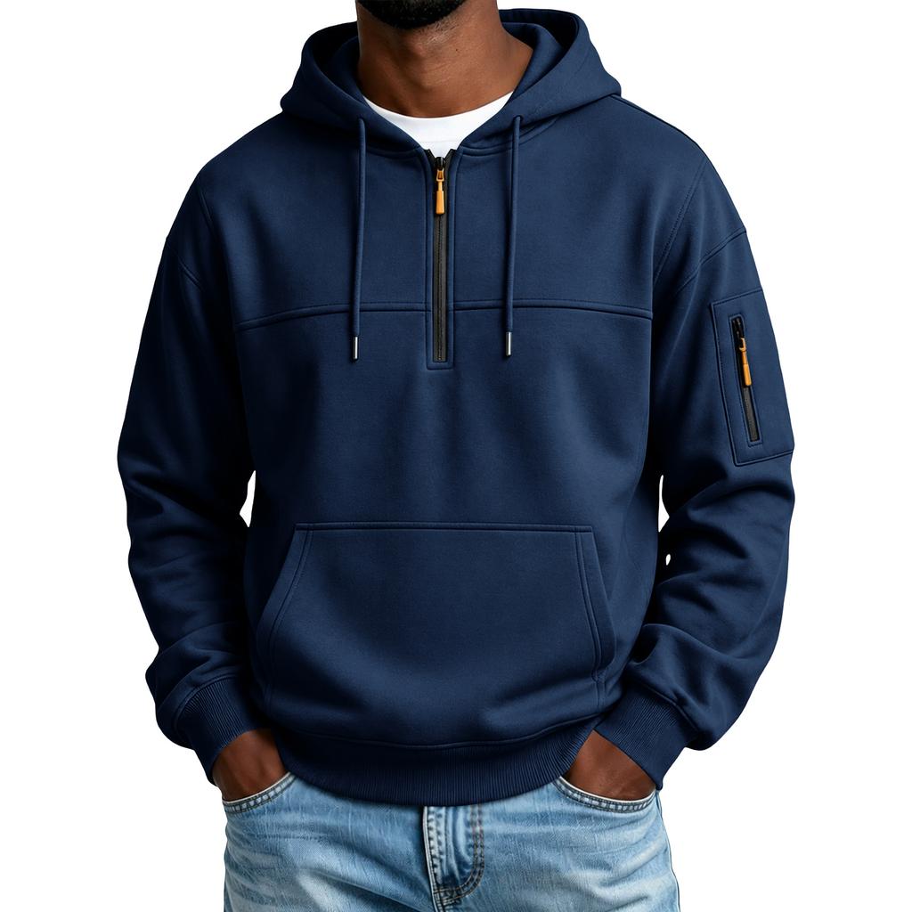 Men's Color Hooded Sweatshirt with Pockets for Casual Comfortable Athletic Wear