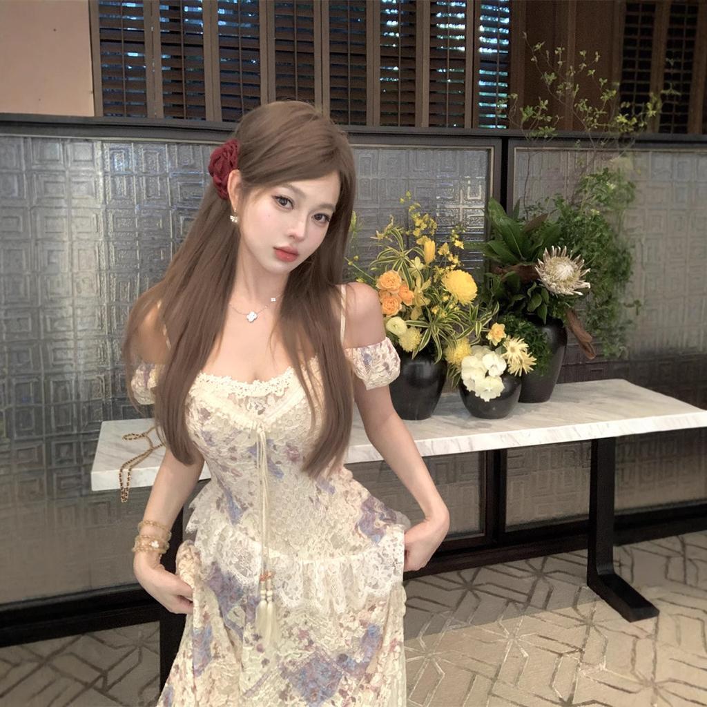 Design Sense Niche Lace Edge Floral Dress Sense Summer Vacation Wind Sweet Dating Coffee Break Dress