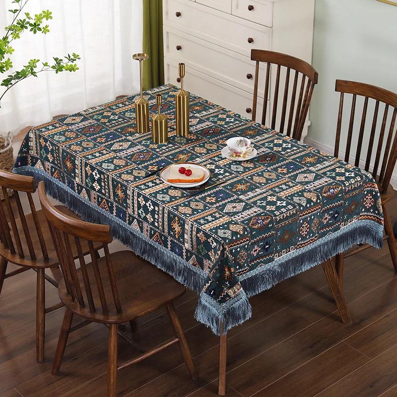 American Style Chenille Tablecloth Retro Ethnic Minority Style Embroidery Rectangular Table Clothes Geometry Classical Deskcover
