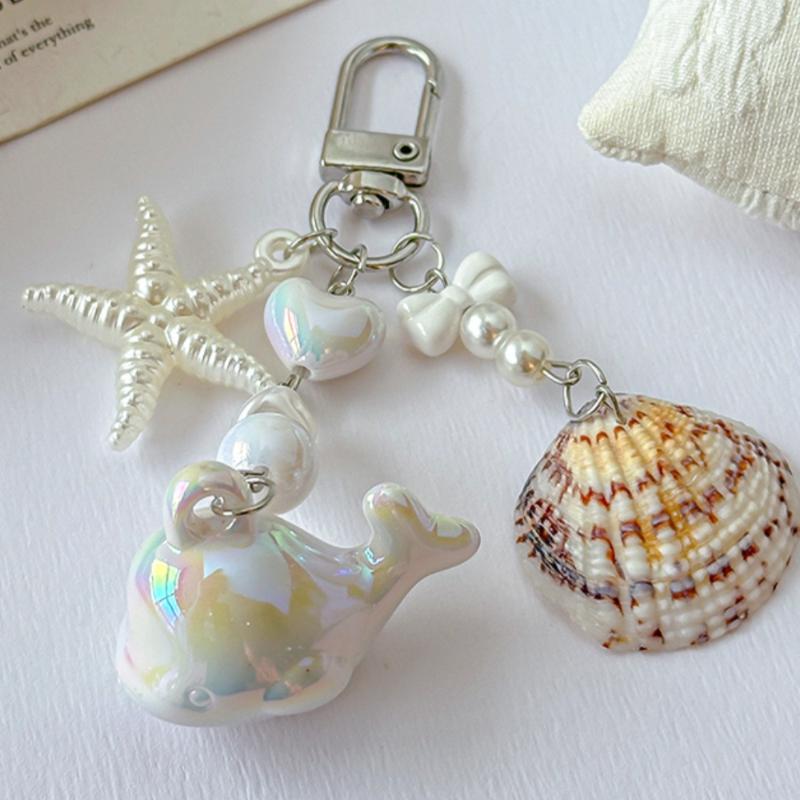Y2K Cute Whale Shell Starfish Lanyard Phone Charms Ins Style Beaded Keychain Mobile Phone Camera Charms For Girl Gifts