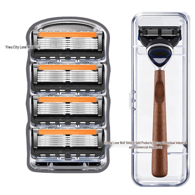 Five-Layer Anti-Scratch Razor, Stainless Steel Manual Shaver with Gillette Fusion5-Compatible Head
