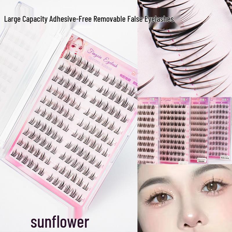 Little Devil Self-Adhesive Natural Cluster Eyelashes - Glue-Free, Segmented Sunflower Design for Women