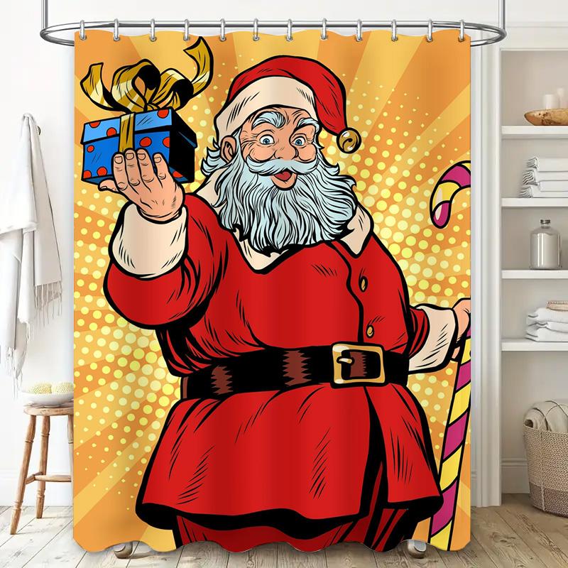 Tu Santa Claus Christmas Shower Curtain Festive Holiday Bathroom Decor Reindeer Snowflakes Winter Pattern Gift Backdrop Cozy Hom