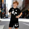 Boys 2 Piece Panda Face Print  Outfit, Short Sleeve T-Shirt and Shorts Set for Kids Age 5-14,Black and White Sporty Casual Summer Clothes