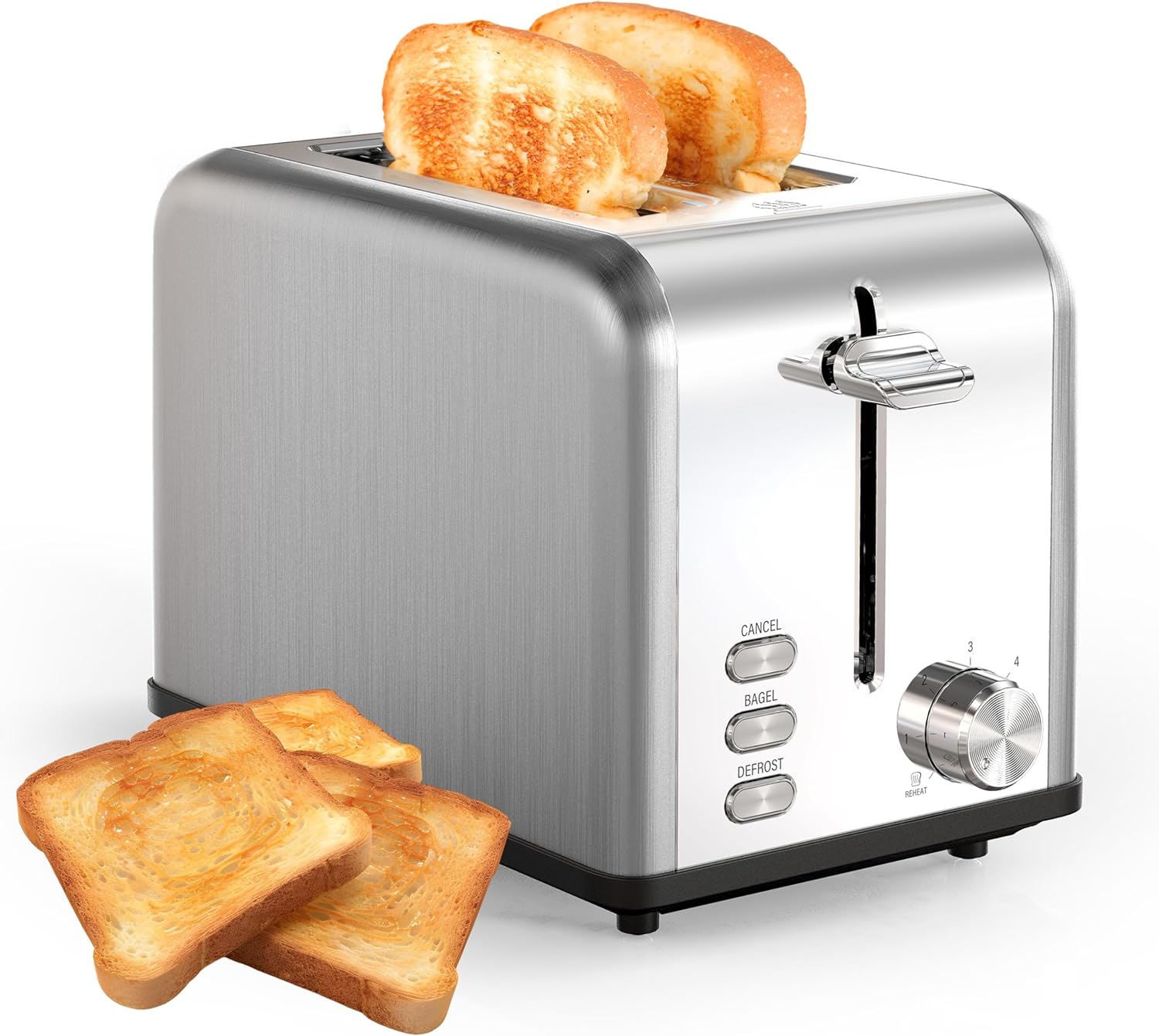Toaster, 6 Browning Setting and 3 Function Stainless Steel Toaster, Extra Wide Slot & Removable Crumb Tray United States