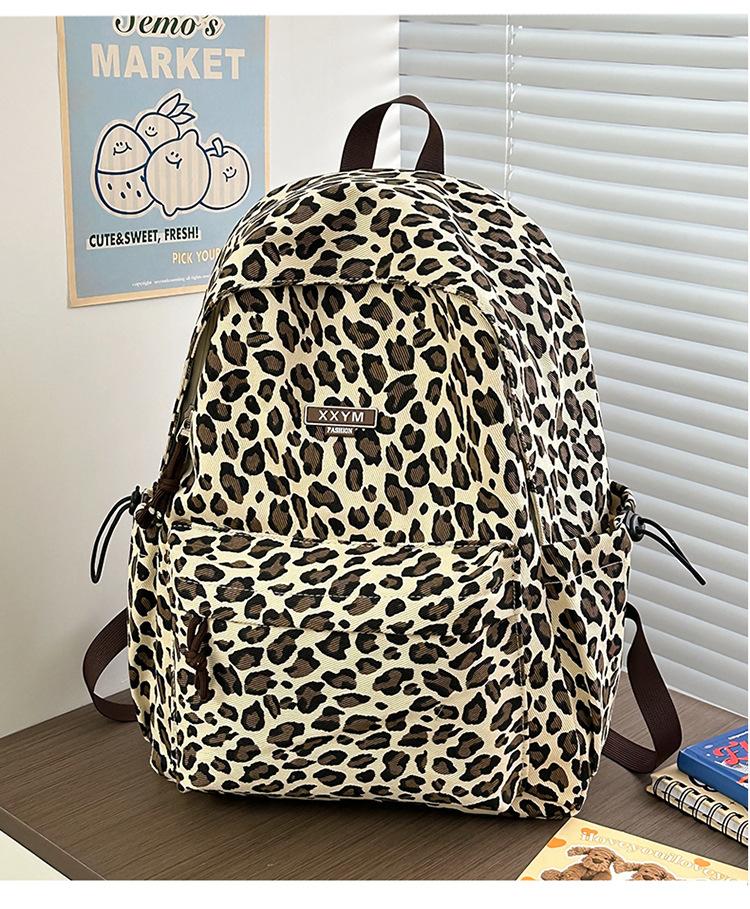 College student schoolbag female junior high school student retro leopard print backpack lightweight high school student computer travel backpack tide