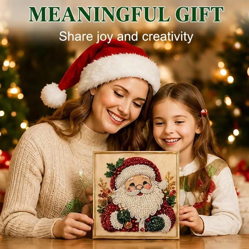 DIY Christmas Pearl Diamond Painting Kit, 2D Santa Claus Diamond Art Craft Set, Creative Holiday Home Wall Decor for Adults and Beginners