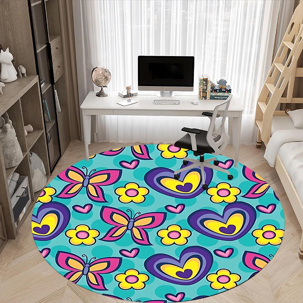1 Stück SchmetterlingsblumenStuhlTeppich für Büro, Innenbereich Rutschfester Waschbarer PolyesterfaserTeppich, Matte Für Büro, Maschinenwaschbar