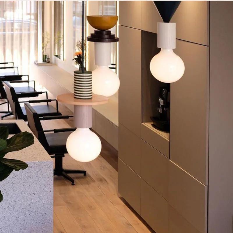 Simple Cartoon Colored Wooden Light Children's Room Bedside Lantern Led for Living Room Wall Switch Ceiling Lamps Chandelier