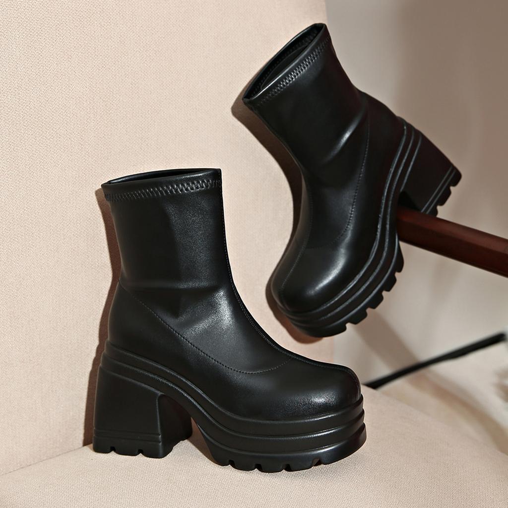 Large Size Thin Thick-soled Muffin Fashion Boots Winter Thick Heel Medium Heel Short Boots Women's European and American Thin Boots