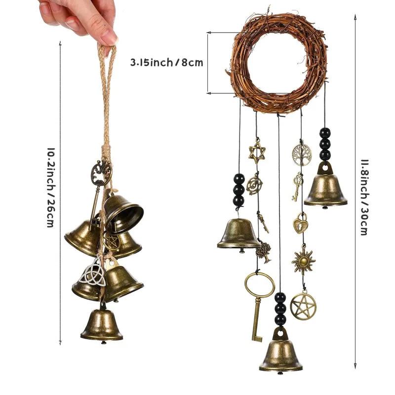 Magic Witch Bells Hangers - Handmade Protection Wreath, Wind Chimes for Home Door, Doorknob Decor, Witchcraft Accent with Guardi