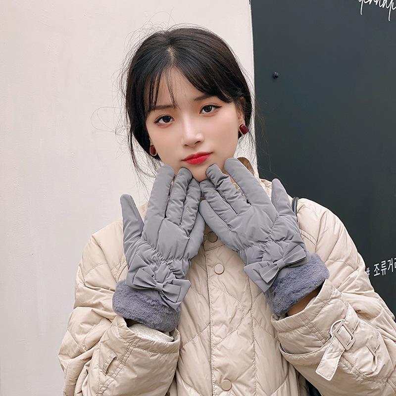 Student women's down cotton thickened cold-proof cute gloves women's season warm