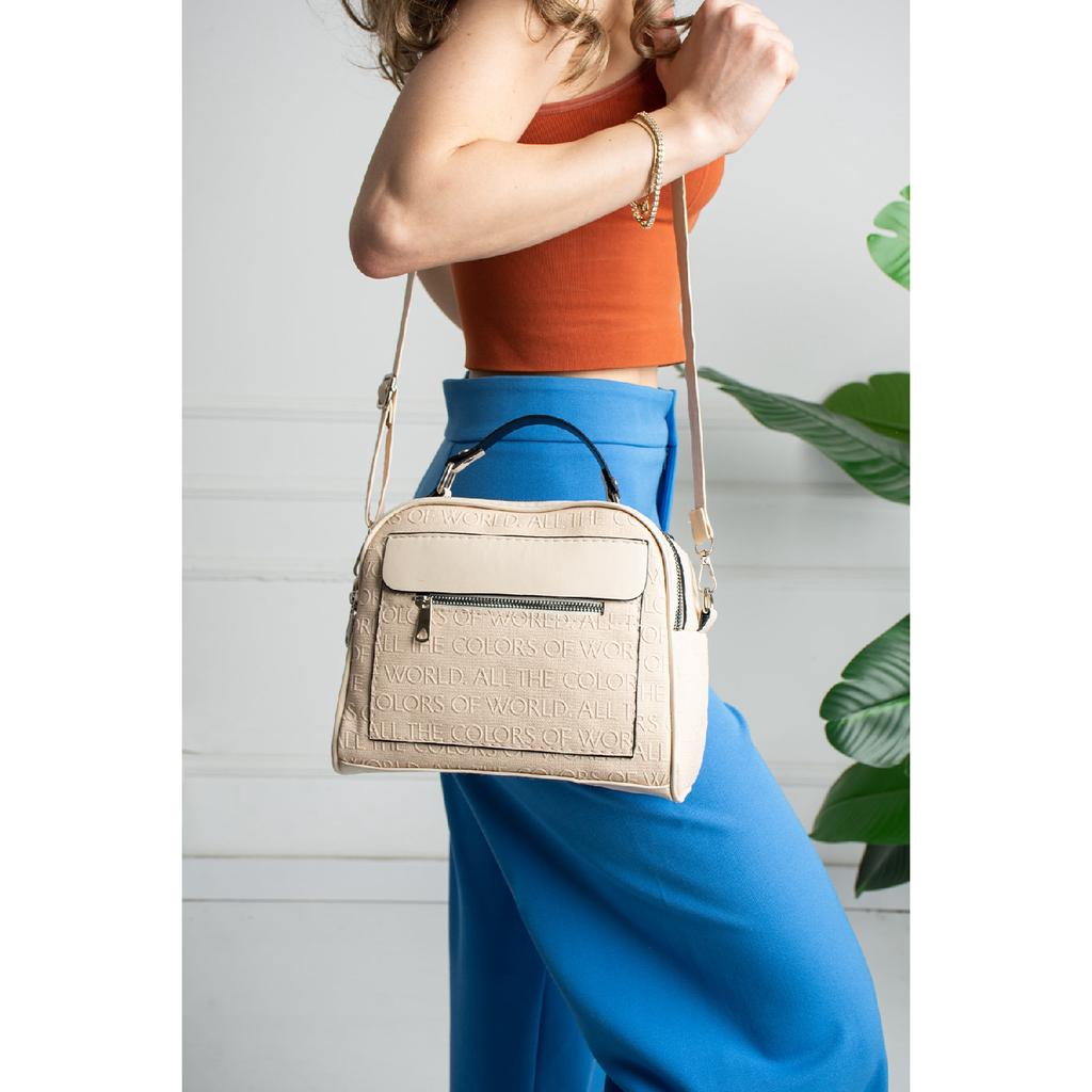 Damen-Hand- und Umhängetasche aus schwarzem Lacost-Leder mit 3 Fächern und verstellbarem Riemen