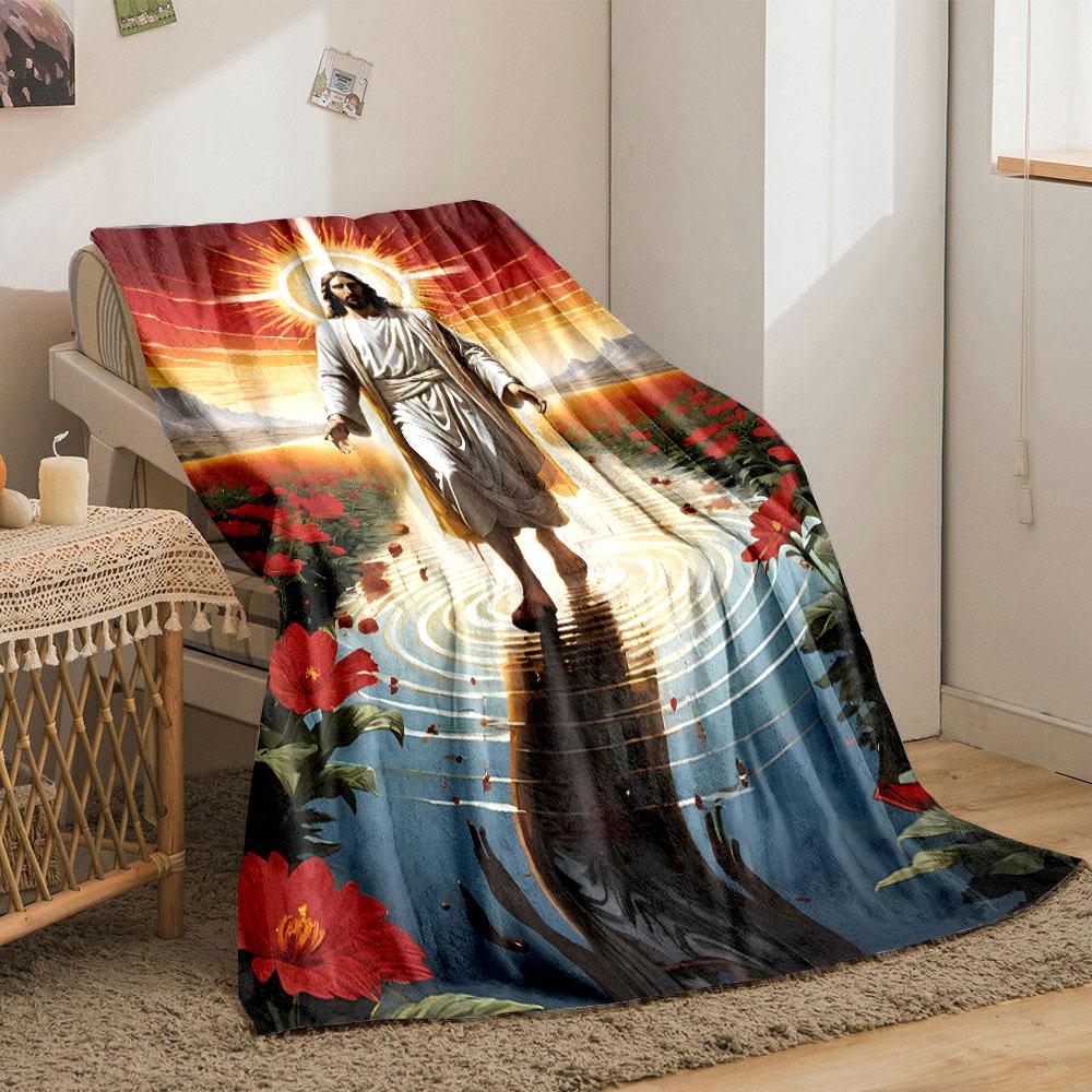 Jesus Walking On Water Blanket  Printed Blanket for Living Room Bed Couch Lunch Break Soft Cozy Blanket for Friend's Festival Gift