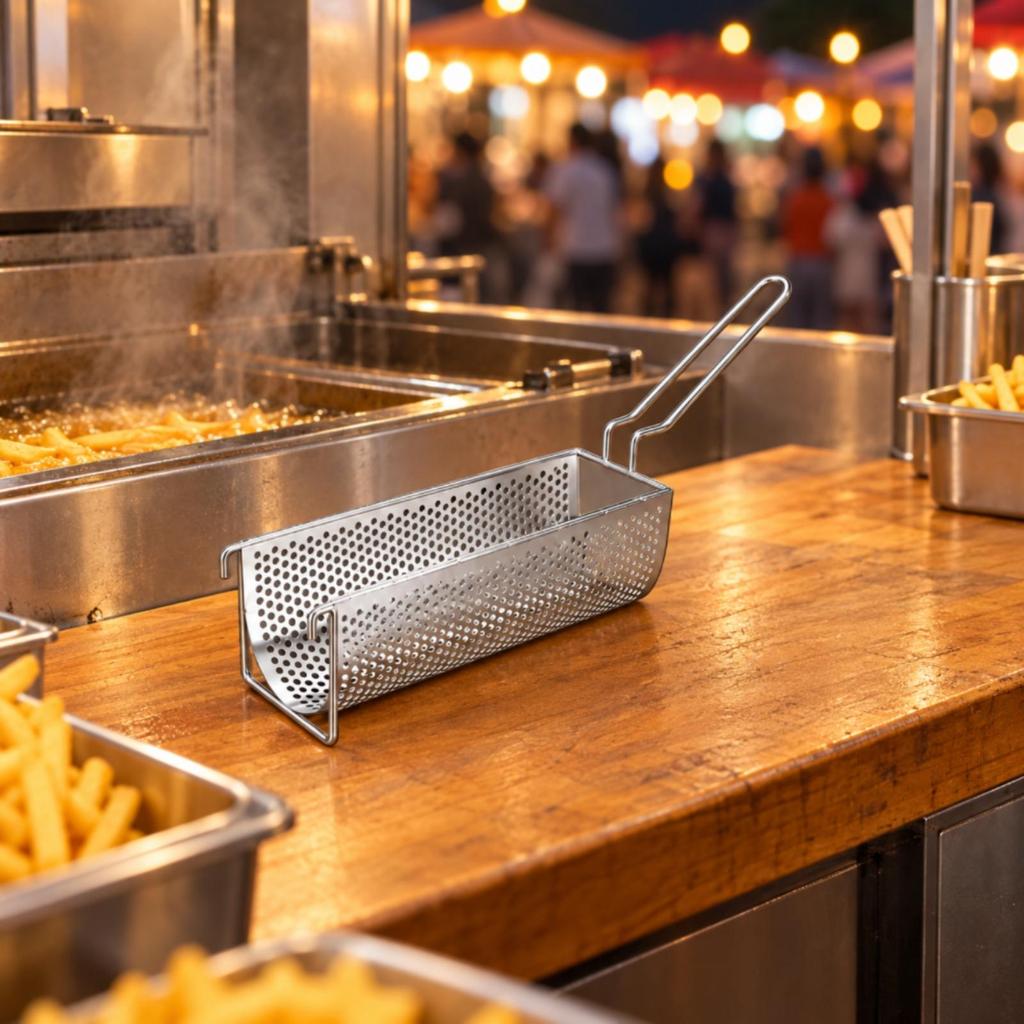 Stainless Steel Perforated Fry Basket Food-Grade Kitchen Gadget Heat-Resistant