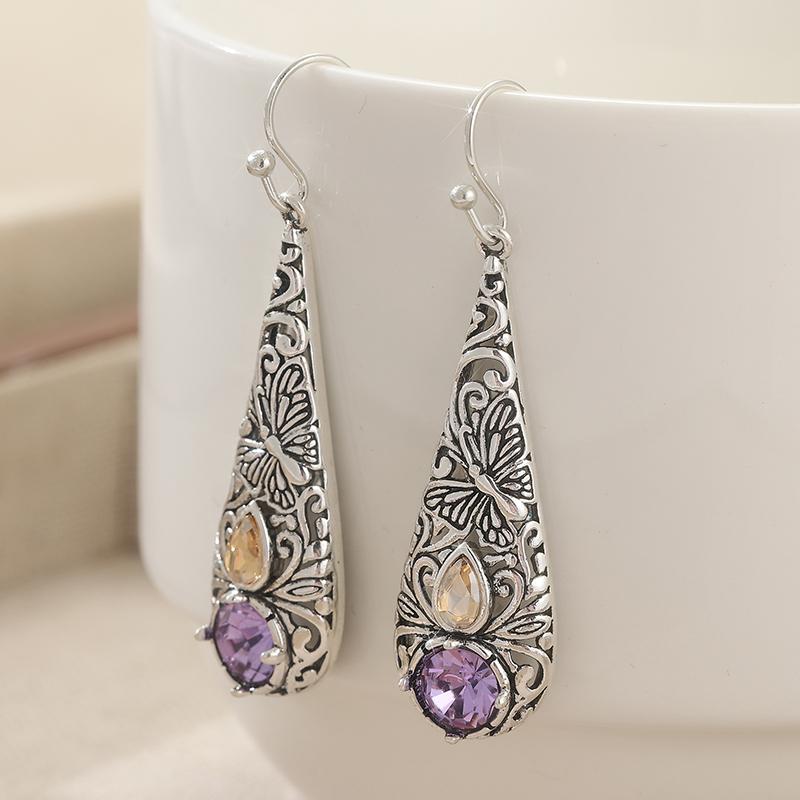 Ethnic Boho Blue Zircon Silver Plated Pendant Earrings Vintage Dangle Water Drop Earrings For Women Casual Jewelry