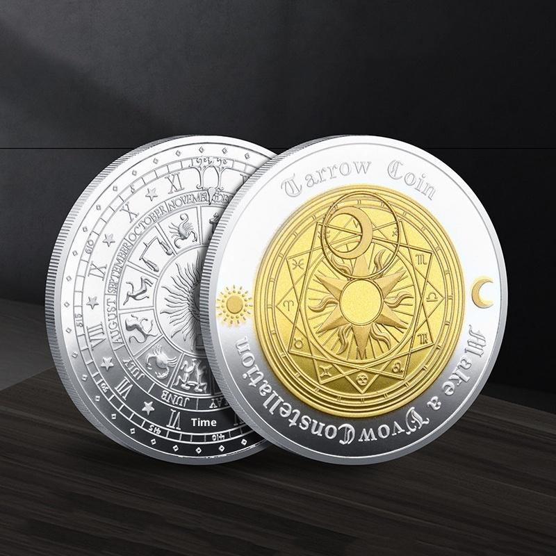 Zwölf Sternzeichen Souvenir Münze Europa und Amerika Tarots Glück Liebe Wunschmünzen Geschenk Zweifarbig Gedenkmünze