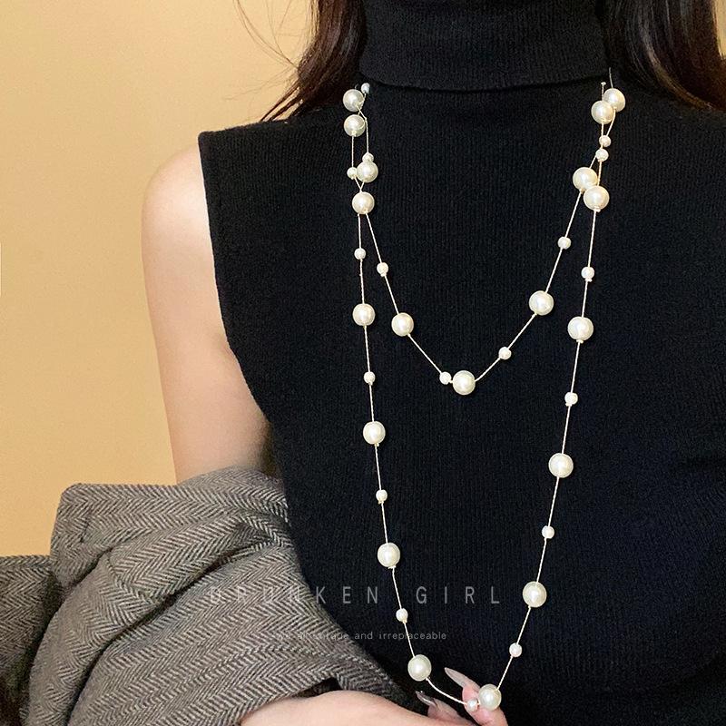 Elegant Stacked Pearl Necklace for Women - High-End Autumn/Winter Accessory with a Stylish Sweater Chain Design